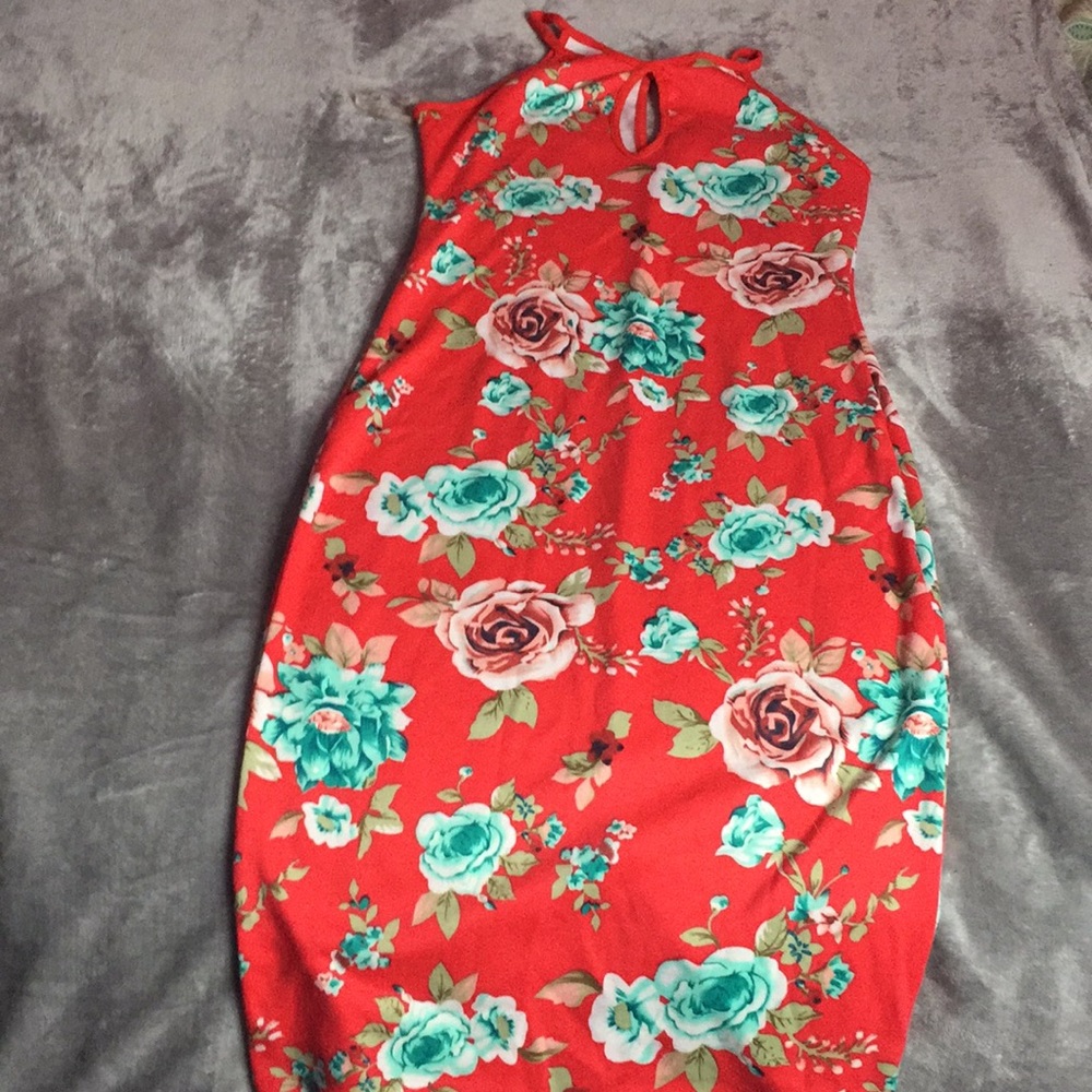 Pink Floral Midi Dress